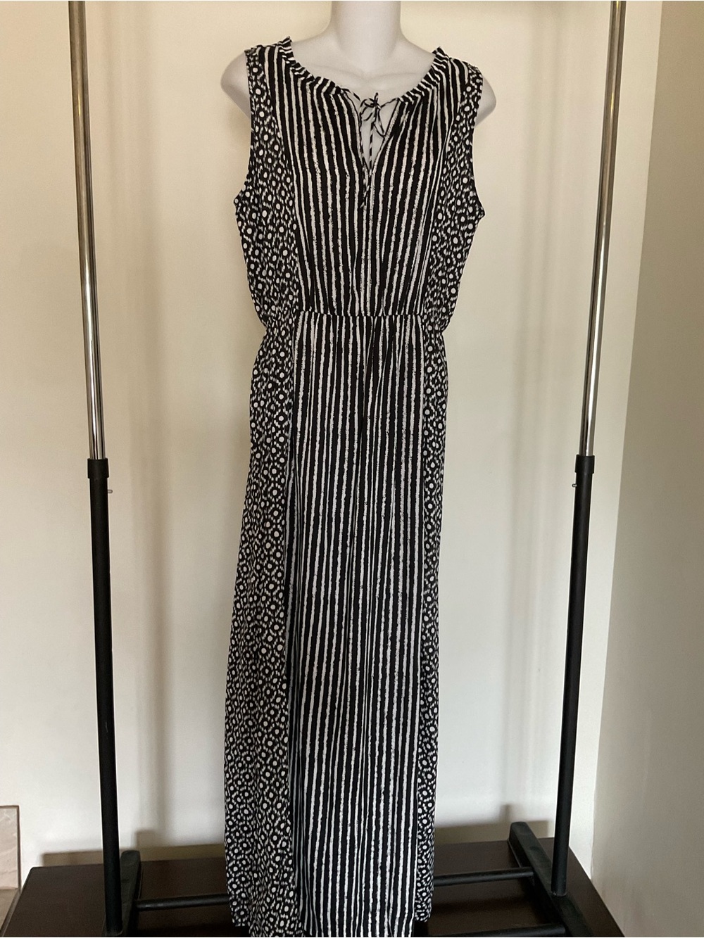 LOFT Black and White Striped & Geometric Sleeveless Maxi Dress